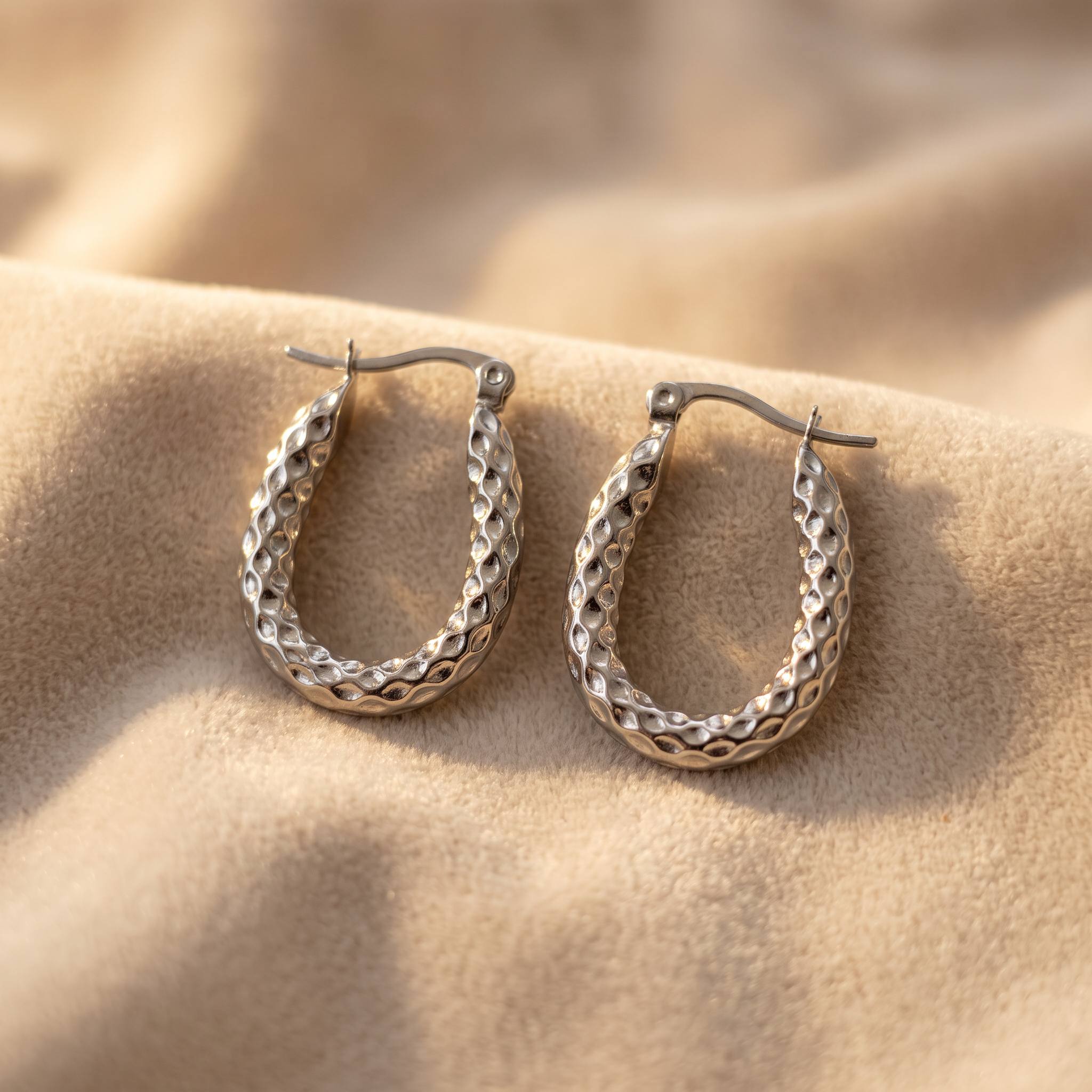 Women's High-Quality Stainless Steel Oval Ear Studs with C-Shaped Ring, Elegant Design